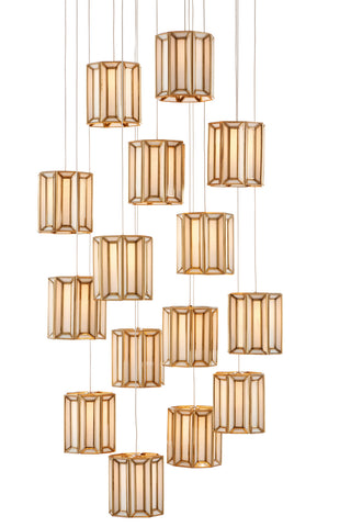 Currey and Company - 9000-0891 - 15 Light Pendant - Daze - Antique Brass/White/Silver