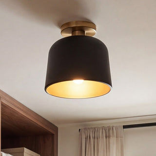 One Light Semi-Flush Mount in Matte Black with Natural Brass