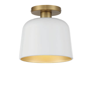 Meridian - M60067WHNB - One Light Semi-Flush Mount - White with Natural Brass
