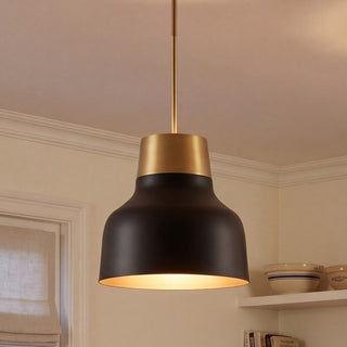 One Light Pendant in Matte Black with Natural Brass