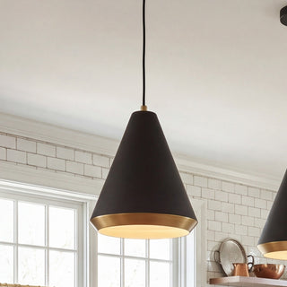 One Light Pendant in Matte Black with Natural Brass