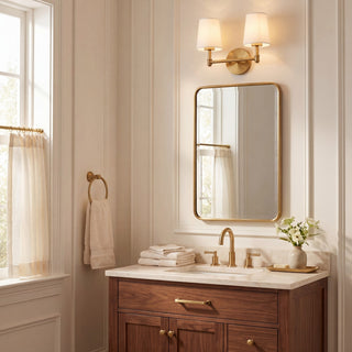 Two Light Bathroom Vanity in Natural Brass