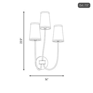 Three Light Wall Sconce in Natural Brass