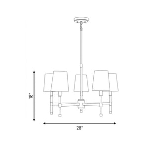 Brody Five Light Chandelier in Matte Black with Warm Brass Accents