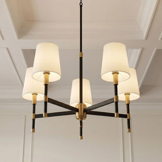 Brody Five Light Chandelier in Matte Black with Warm Brass Accents