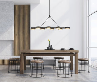 Ashor LED Linear Chandelier in Matte Black with Warm Brass Accents