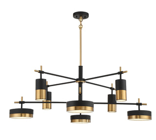 Ashor LED Chandelier in Matte Black with Warm Brass Accents