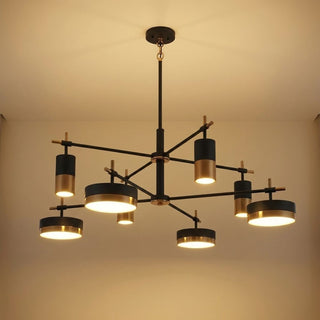 Ashor LED Chandelier in Matte Black with Warm Brass Accents