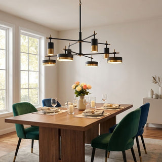 Ashor LED Chandelier in Matte Black with Warm Brass Accents