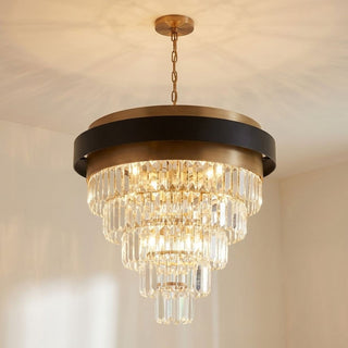 Marquise Nine Light Chandelier in Matte Black with Warm Brass Accents