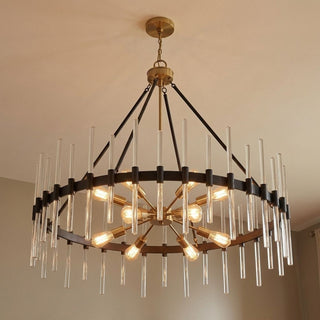 Santiago 12 Light Chandelier in Matte Black with Warm Brass Accents