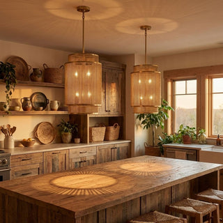 Ashburn Six Light Pendant in Warm Brass and Rope