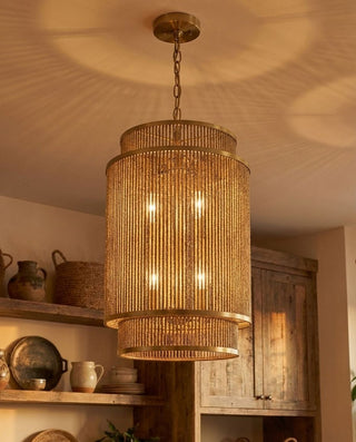 Ashburn Six Light Pendant in Warm Brass and Rope