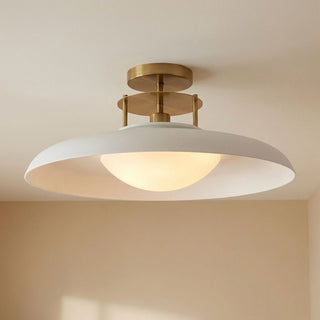 Gavin One Light Semi-Flush Mount in White with Warm Brass Accents