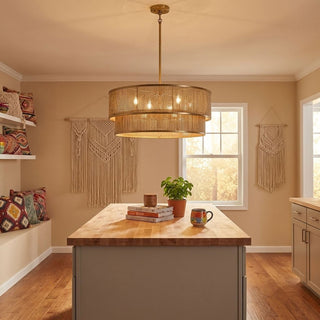 Ashburn Six Light Pendant in Warm Brass and Rope