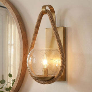 Ashe One Light Wall Sconce in Warm Brass and Rope