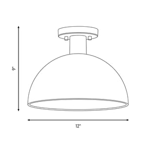 One Light Semi-Flush Mount in Matte Black with Natural Brass