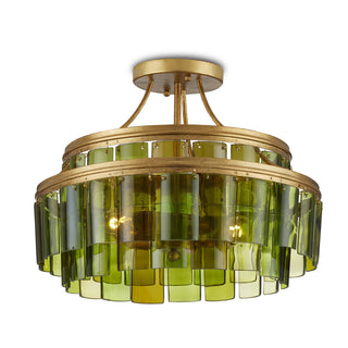 Currey and Company - 9000-0984 - Three Light Semi-Flush Mount - Vintner - Green/Contemporary Gold Leaf