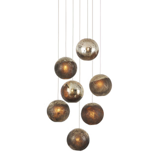 Currey and Company - 9000-1014 - Seven Light Pendant - Pathos - Charcoal/Antique Silver/Antique Gold/Silver