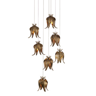 Currey and Company - 9000-1021 - Seven Light Pendant - Iota - Antique Brass/Silver