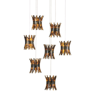Currey and Company - 9000-1042 - Seven Light Pendant - Alsop - Brown/Black/Natural/Silver