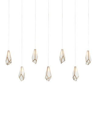 Currey and Company - 9000-1072 - Seven Light Pendant - Glace - White/Antique Brass/Silver