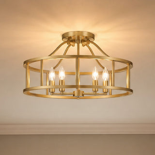 Stockton Five Light Semi Flush Mount in Warm Brass
