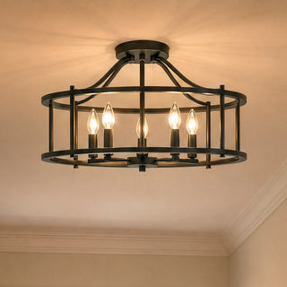 Stockton Five Light Semi Flush Mount in Matte Black