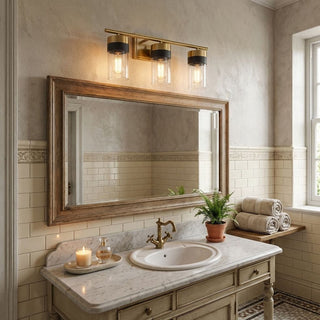 Brickell Three Light Bathroom Vanity in Warm Brass