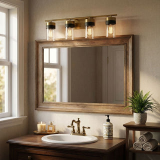 Brickell Four Light Bathroom Vanity in Warm Brass
