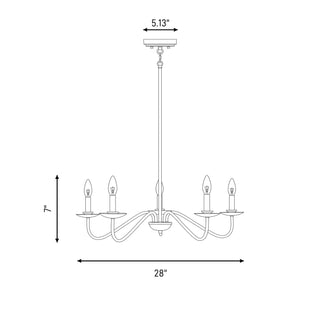 Five Light Chandelier in Natural Brass