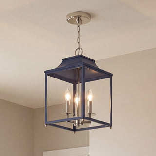 Three Light Pendant in Navy Blue with Polished Nickel
