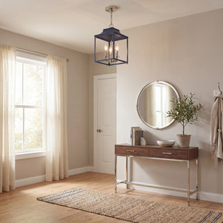 Three Light Pendant in Navy Blue with Polished Nickel