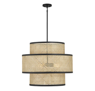 Meridian - M7016MBK - Three Light Pendant - Natural Cane with Matte Black