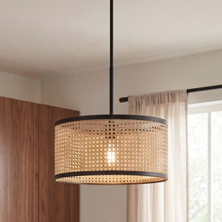 One Light Pendant in Natural Cane with Matte Black