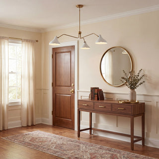 Three Light Pendant in White with Natural Brass