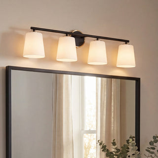 Four Light Bathroom Vanity in Matte Black and Natural Brass