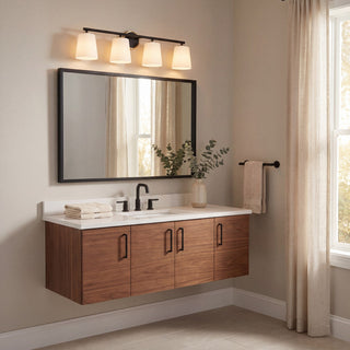 Four Light Bathroom Vanity in Matte Black and Natural Brass