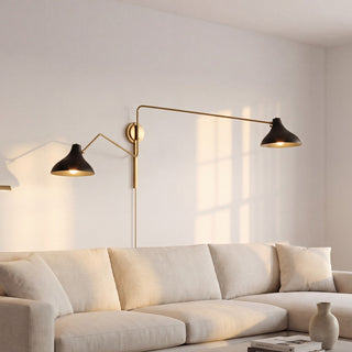 Two Light Wall Sconce in Matte Black with Natural Brass