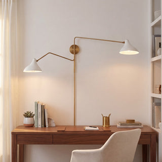 Two Light Wall Sconce in White with Natural Brass