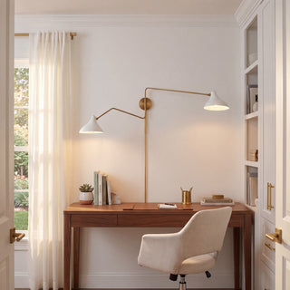 Two Light Wall Sconce in White with Natural Brass