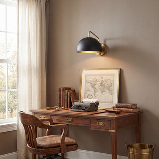 One Light Wall Sconce in Matte Black with Natural Brass