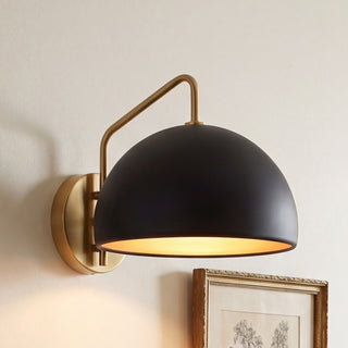 One Light Wall Sconce in Matte Black with Natural Brass