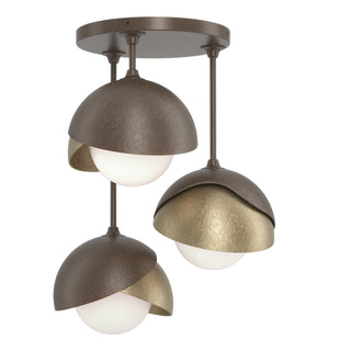 Hubbardton Forge - 121374-SKT-05-84-GG0711 - Brooklyn 3-Light Double Shade Semi-Flush - Brooklyn - Bronze