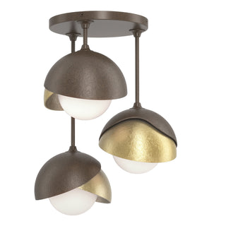 Hubbardton Forge - 121374-SKT-05-86-GG0711 - Brooklyn 3-Light Double Shade Semi-Flush - Brooklyn - Bronze