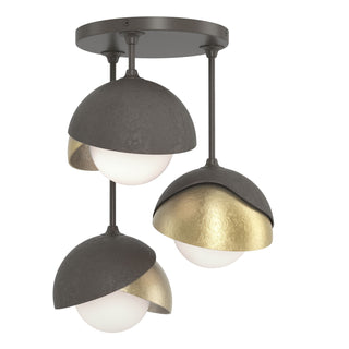 Hubbardton Forge - 121374-SKT-07-86-GG0711 - Brooklyn 3-Light Double Shade Semi-Flush - Brooklyn - Dark Smoke