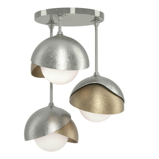 Hubbardton Forge - 121374-SKT-85-84-GG0711 - Brooklyn 3-Light Double Shade Semi-Flush - Brooklyn - Sterling