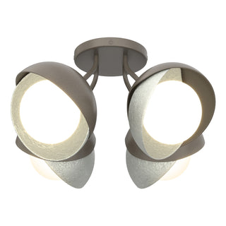 Hubbardton Forge - 121376-SKT-07-82-GG0711 - Brooklyn 4-Light Double Shade Semi-Flush - Brooklyn - Dark Smoke