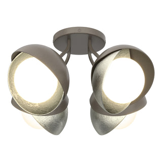 Hubbardton Forge - 121376-SKT-07-85-GG0711 - Brooklyn 4-Light Double Shade Semi-Flush - Brooklyn - Dark Smoke