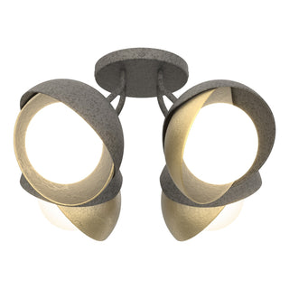 Hubbardton Forge - 121376-SKT-20-86-GG0711 - Brooklyn 4-Light Double Shade Semi-Flush - Brooklyn - Natural Iron